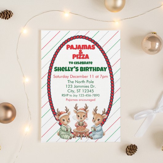 Pajamas & Pizza, Holiday Reindeer Birthday Einladung