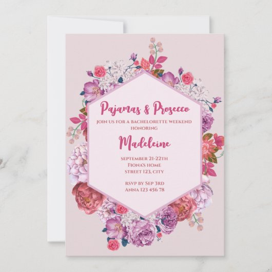 Pajamas & Prosecco Bachelorette Weekend Itinerary Einladung (Vorderseite)