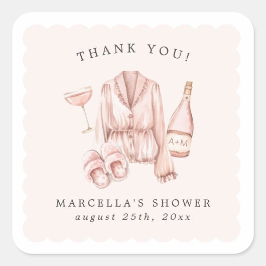 Pajamas & Prosecco Brautparty Bachelorette Quadratischer Aufkleber (Vorderseite)