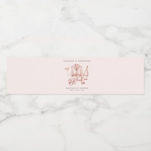 Pajamas & Prosecco Brautparty Bachelorette Wasserflaschenetikett (Einzelnes Label)