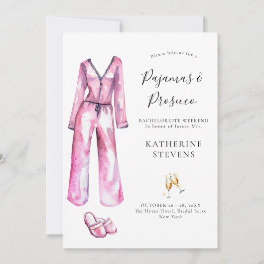 Pajamas Prosecco Chic Junggeselinnen-Abschied Rout Einladung (Vorderseite)