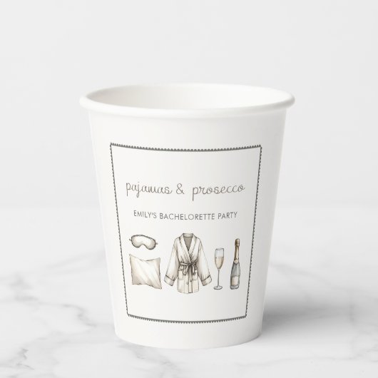 Pajamas & Prosecco Personalisierter Junggeselinnen Pappbecher (Vorderseite)
