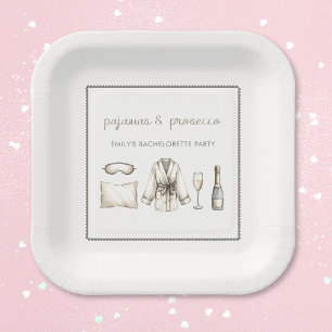 Pajamas & Prosecco Personalisierter Junggeselinnen Pappteller
