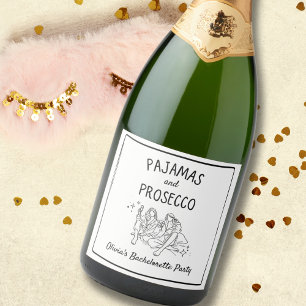 Pajamas & Prosecco Personalisierter Junggeselinnen Schaumweinetikett