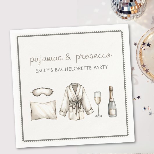 Pajamas & Prosecco Personalisierter Junggeselinnen Serviette