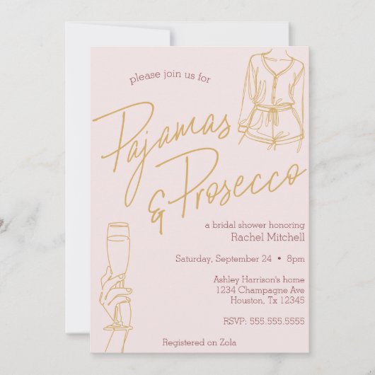 Pajamas & Prosecco Pink Bridal / Lebie-Dusche Einladung (Vorderseite)