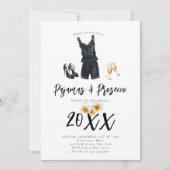 Pajamas Prosecco PJ Slumber Black New Year Party Einladung (Vorderseite)