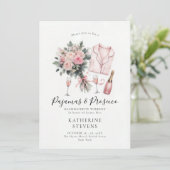 Pajamas Prosecco Rose Junggeselinnen-Abschied Itin Einladung (Stehend Vorderseite)