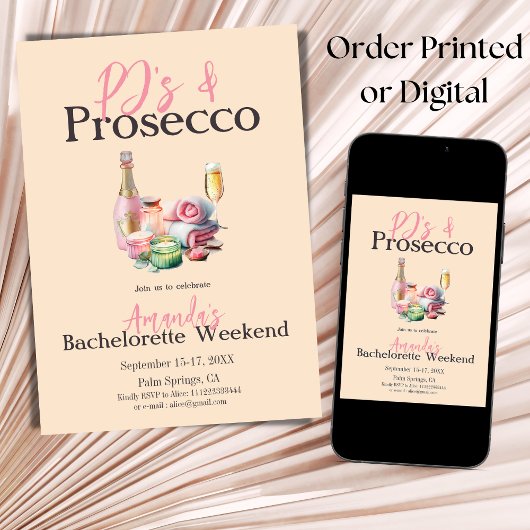 Pajamas Prosecco Wellness-Center Junggeselinnen-Ab Einladung