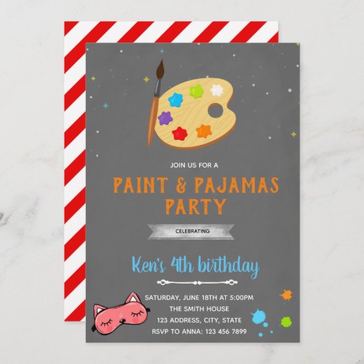 Pajamas und Maler zum Geburtstag Einladung (Vorne/Hinten)