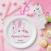Pajamas und Prosecco Brautparty Rosa Skript Pappteller (Party)