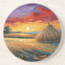 Pajar solitario al atardecer getränkeuntersetzer