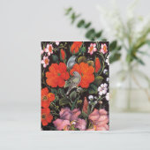 Pájaros en flores rojas arte orientalische Eleganz Postkarte (Stehend Vorderseite)