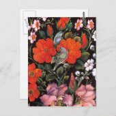 Pájaros en flores rojas arte orientalische Eleganz Postkarte (Vorne/Hinten)