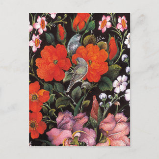 Pájaros en flores rojas arte orientalische Eleganz Postkarte