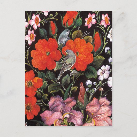 Pájaros en flores rojas arte orientalische Eleganz Postkarte (Vorderseite)