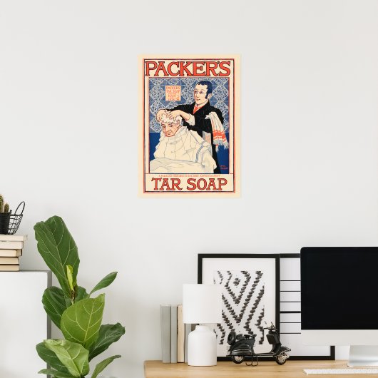 PAKES Teerseife Haar Shampoo Saloon Werbung Poster (Heimbüro)