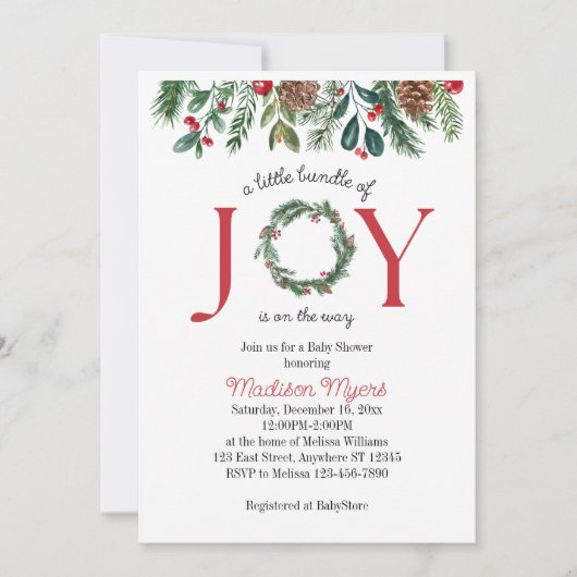 Paket Joy Christmas Baby Shower Einladung (Vorderseite)
