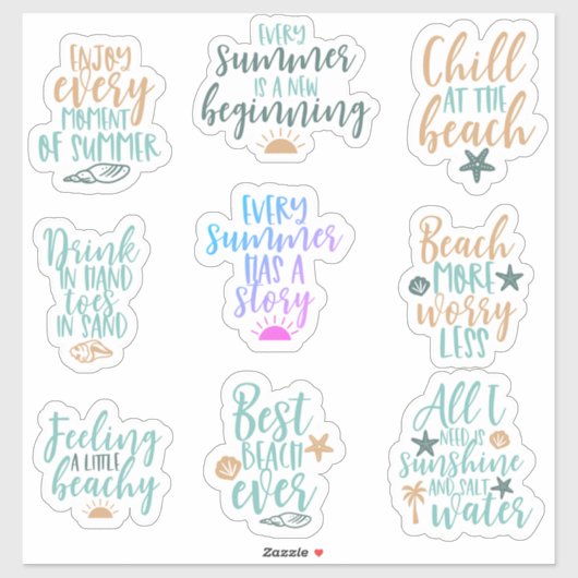 Paket Strand Strand Strand ästhetische Zitat Aufkleber (Blatt)