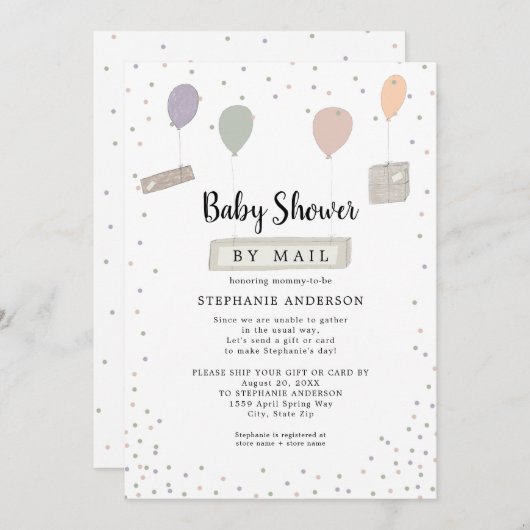 Pakete + Balloons neutrale Kinderdusche per Post Einladung (Vorne/Hinten)