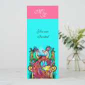 PAKETE IN LIEBE MONOGRAM rosa aquamarin-blaugrün Einladung (Stehend Vorderseite)