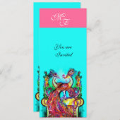 PAKETE IN LIEBE MONOGRAM rosa aquamarin-blaugrün Einladung (Vorne/Hinten)