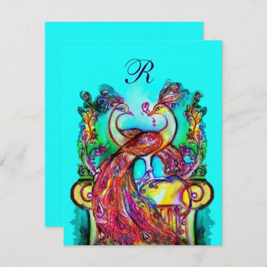 PAKETE IN LIEBE MONOGRAM Rot Aquamarin Blau Grün Einladung (Vorne/Hinten)