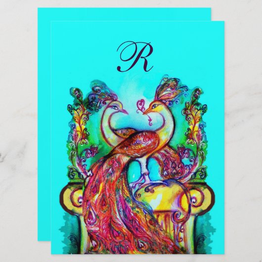 PAKETE IN LIEBE MONOGRAMM-Rot-Blau Einladung (Vorne/Hinten)