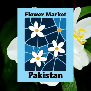 Pakistan Blumenmarkt Weiße Jasmin & Blau Postkarte