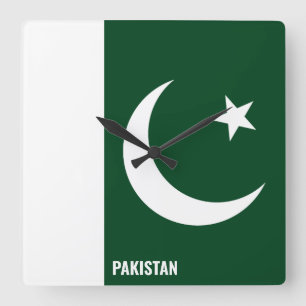 Pakistan-Flagge Strahlend Patriotisch Quadratische Wanduhr