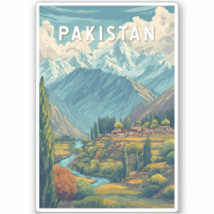 Pakistan Illustration Reise Kunst Vintage Aufkleber