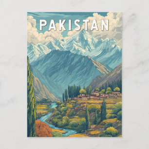 Pakistan Illustration Reise Kunst Vintage Postkarte
