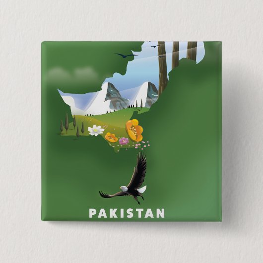 Pakistan illustrierte Reisekarte. Button (Vorderseite)
