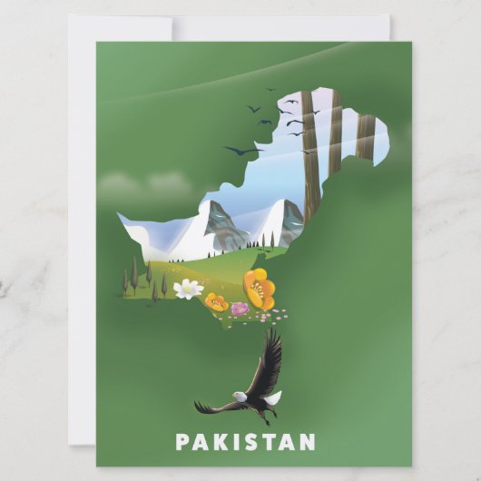 Pakistan illustrierte Reisekarte. Einladung (Vorderseite)