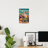 Pakistan Landschaft Illustration Reise Kunst Vinta Poster (Heimbüro)