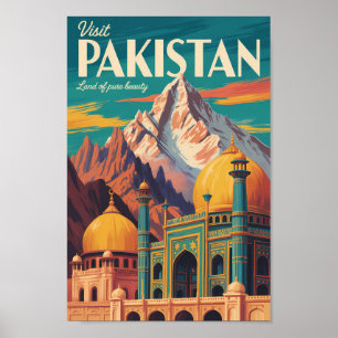 Pakistan Landschaft Illustration Reise Kunst Vinta Poster