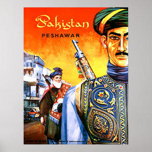 Pakistan, Soldaten aus Peshawar, Vintage-Reise Poster