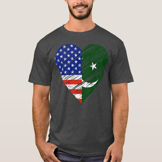 Pakistan USA Herzstück amerikanische Flagge Pakist T-Shirt (Vorderseite)