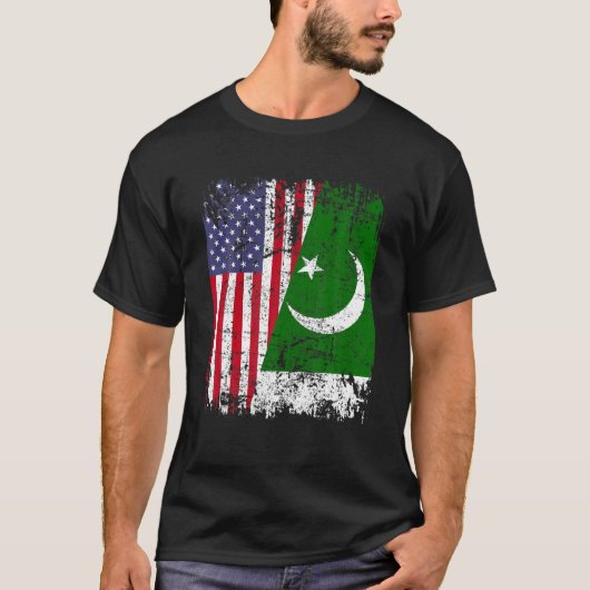 PAKISTANI ROOTS Die halbe amerikanische Flagge PAK T-Shirt (Vorderseite)