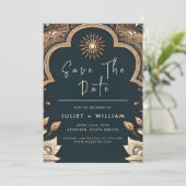 Palace Hindi Henna Mehndi Indian Style Wedding Save The Date (Stehend Vorderseite)