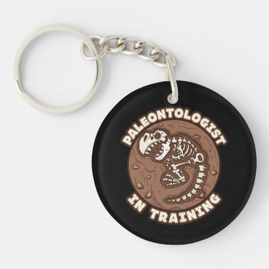 Paläontologe in Ausbildung von Dinosaurier Fossil Schlüsselanhänger (Vorderseite)