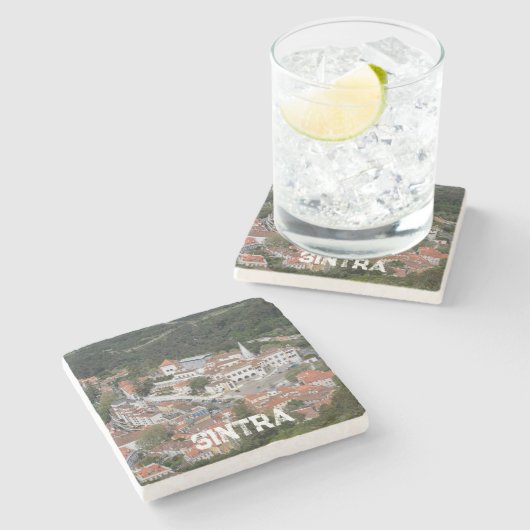 Palast Sintra von oben in Sintra, Portugal Steinuntersetzer (Seitenansicht)