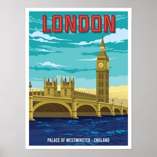 Palast Westminster London Vintage Travel Poster (Vorne)