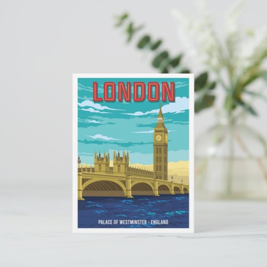 Palast Westminster London Vintage Travel Postkarte (Stehend Vorderseite)
