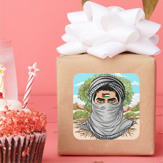 Palästina Freedom Fighter Portrait Quadratischer Aufkleber (Party)