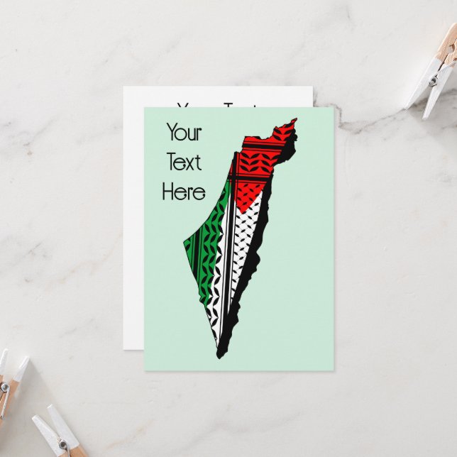 Palästina-Karte mit Flaggen und Keffiyeg-Muster (Vorderseite/Rückseite Beispiel)