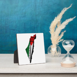 Palästina-Karte mit Flaggen und Keffiyeg-Muster Fotoplatte