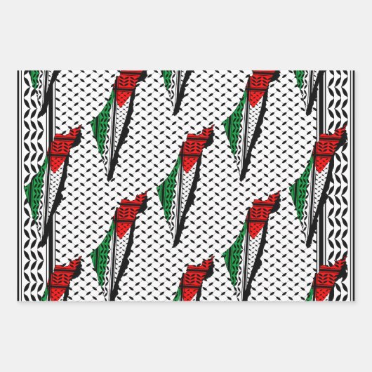 Palästina-Karte mit Flaggen und Keffiyeg-Muster Geschenkpapier Set (Vorderseite)