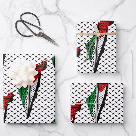 Palästina-Karte mit Flaggen und Keffiyeg-Muster Geschenkpapier Set (Vorderseite)