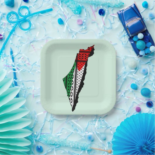 Palästina-Karte mit Flaggen und Keffiyeg-Muster Pappteller (Party)